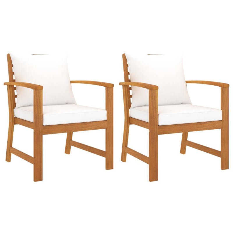 Cadeiras jardim 2 pcs c/ almofadões cor creme acácia maciça-Cadeiras de jardim-Home Retail