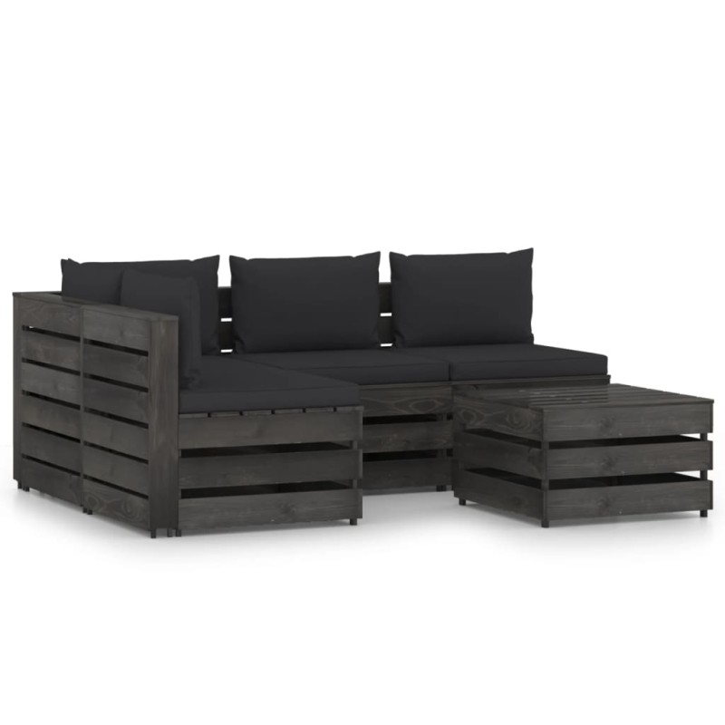 5 pcs conj. lounge jardim + almofadões madeira impreg. cinzento-Conjuntos de jardim-Home Retail