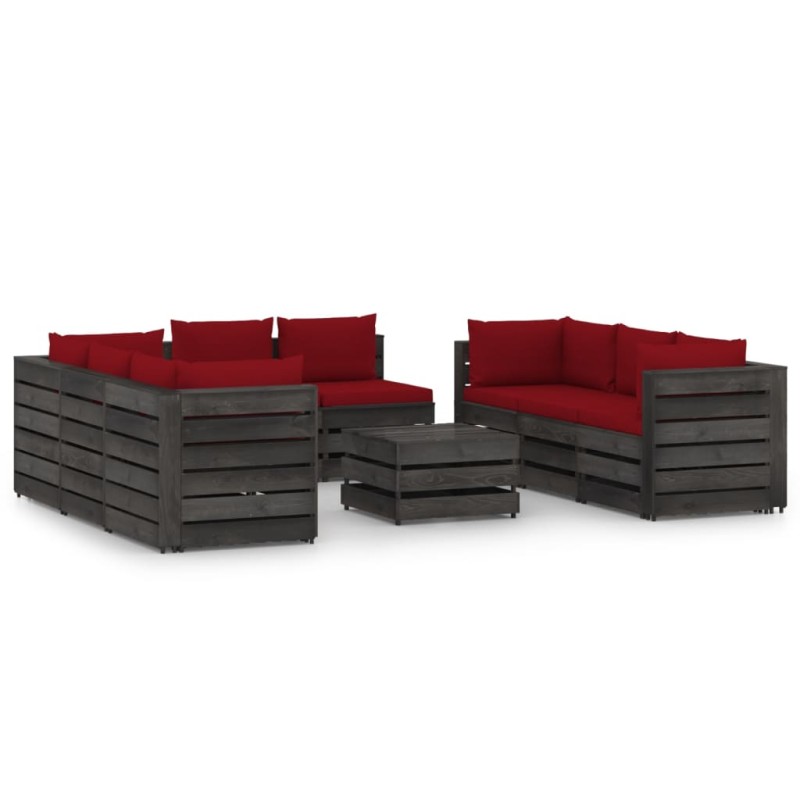 9 pcs conj. lounge jardim + almofadões madeira impreg. cinzento-Conjuntos de jardim-Home Retail