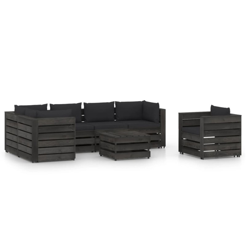 7 pcs conj. lounge jardim + almofadões madeira impreg. cinzento-Conjuntos de jardim-Home Retail