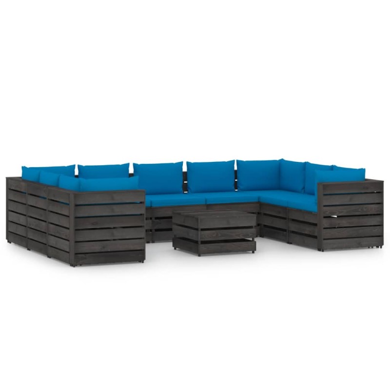 10 pcs conj. lounge jardim c/ almofadões madeira impreg. cinza-Conjuntos de jardim-Home Retail