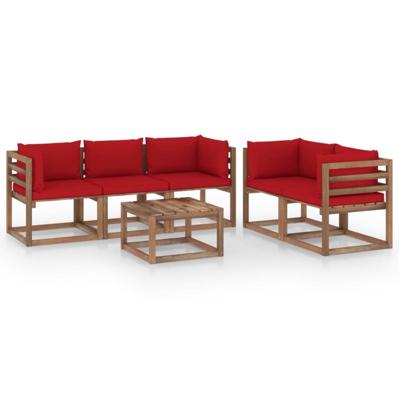 6 pcs conjunto lounge de jardim c/ almofadões vermelhos-Conjuntos de jardim-Home Retail