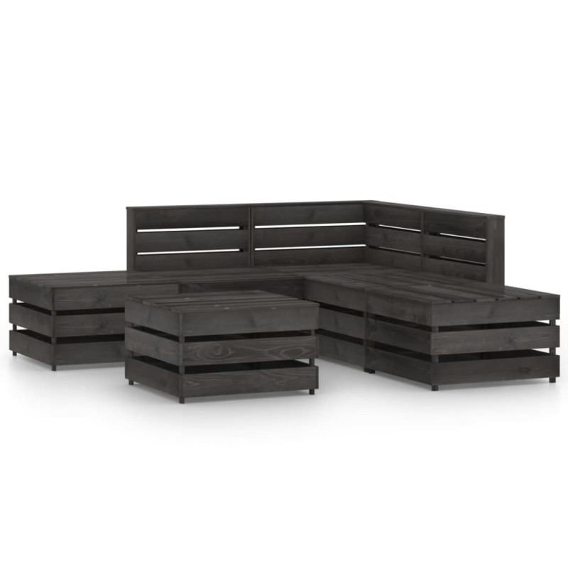 6 pcs conjunto lounge de jardim pinho impregnado cinzento-Conjuntos de jardim-Home Retail