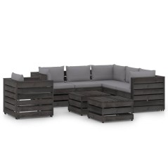 8 pcs conj. lounge jardim + almofadões madeira impreg. cinzento