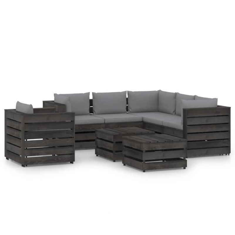 8 pcs conj. lounge jardim + almofadões madeira impreg. cinzento-Conjuntos de jardim-Home Retail