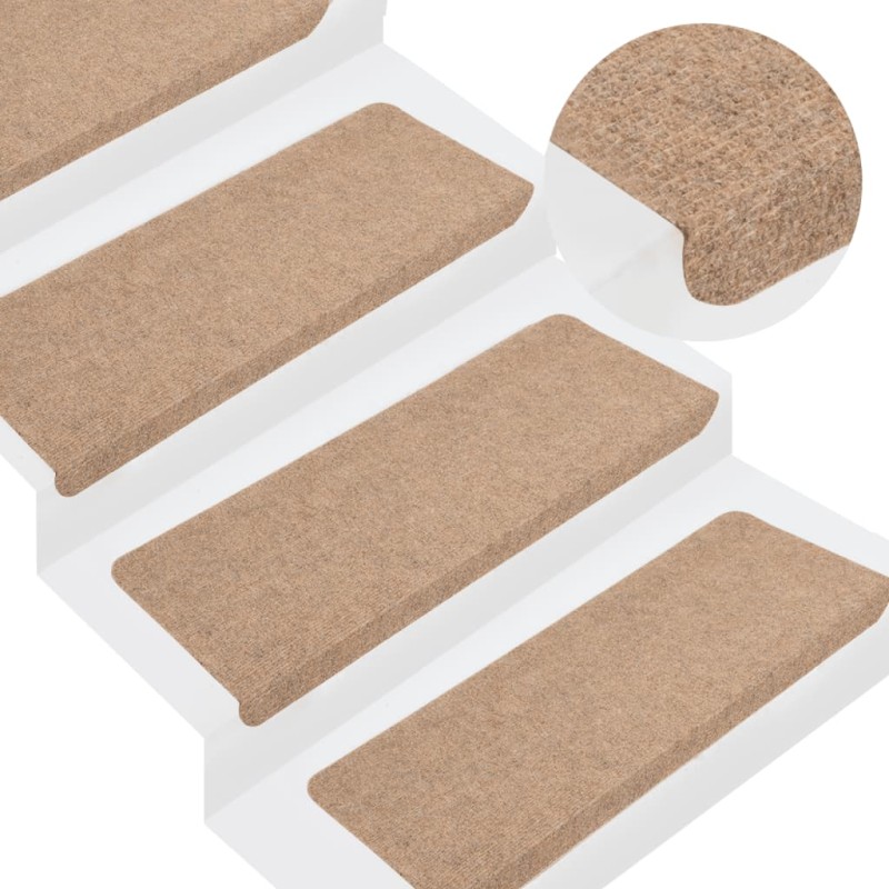 Tapetes de escada autoadesivos 15 pcs 65x24,5x3,5 cm bege-Tapetes antiderrapantes para degraus-Home Retail