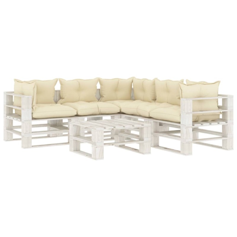 6 pcs conjunto lounge de jardim em paletes c/ almofadões creme-Conjuntos de jardim-Home Retail