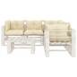 6 pcs conjunto lounge de jardim em paletes c/ almofadões creme