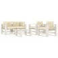 5 pcs conjunto lounge paletes de madeira c/ almofadões creme