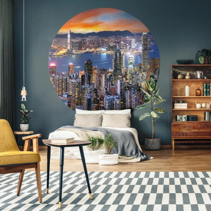 WallArt Papel de parede circular "Skyline by Night" 142,5 cm-Papel de parede-Home Retail