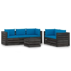 6 pcs conj. lounge jardim + almofadões madeira impreg. cinzento