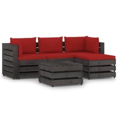 5 pcs conj. lounge jardim + almofadões madeira impreg. cinzento