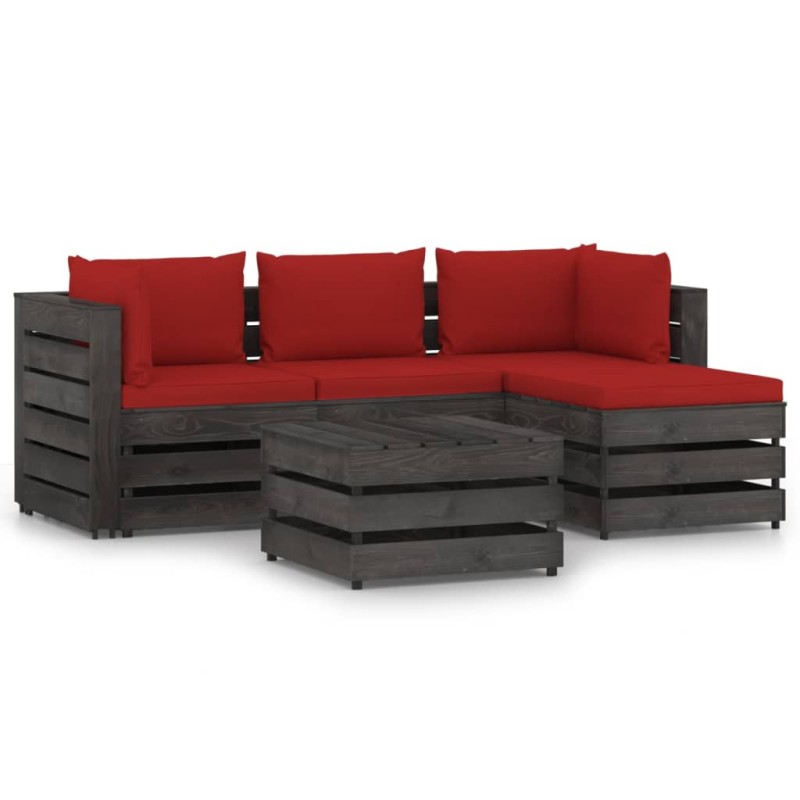 5 pcs conj. lounge jardim + almofadões madeira impreg. cinzento-Conjuntos de jardim-Home Retail