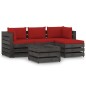 5 pcs conj. lounge jardim + almofadões madeira impreg. cinzento