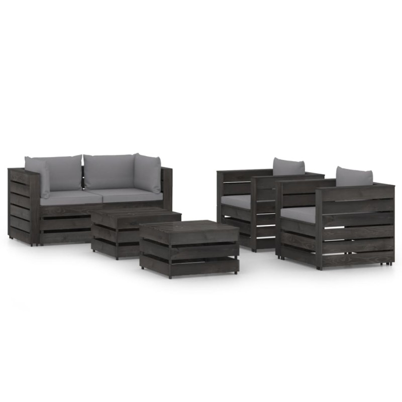 6 pcs conj. lounge jardim + almofadões madeira impreg. cinzento-Conjuntos de jardim-Home Retail