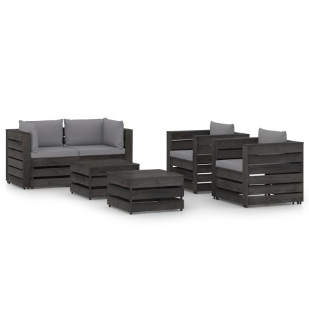 6 pcs conj. lounge jardim + almofadões madeira impreg. cinzento