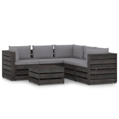 6 pcs conj. lounge jardim + almofadões madeira impreg. cinzento