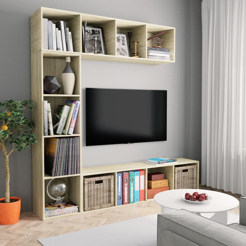 3 pcs conjunto armário TV/estante 180x30x180 cm carvalho sonoma-Estantes para livros-Home Retail