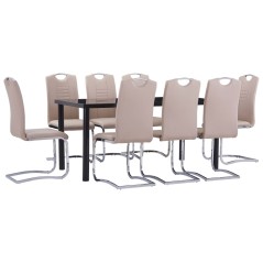 9 pcs conjunto de jantar couro artificial cappuccino