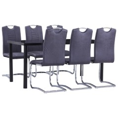 7 pcs conjunto de jantar camurça artificial cinzento