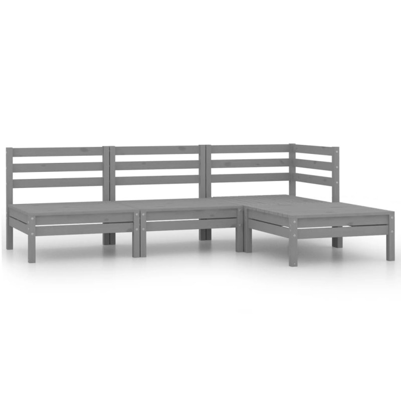 4 pcs conjunto lounge de jardim pinho maciço cinzento-Conjuntos de jardim-Home Retail