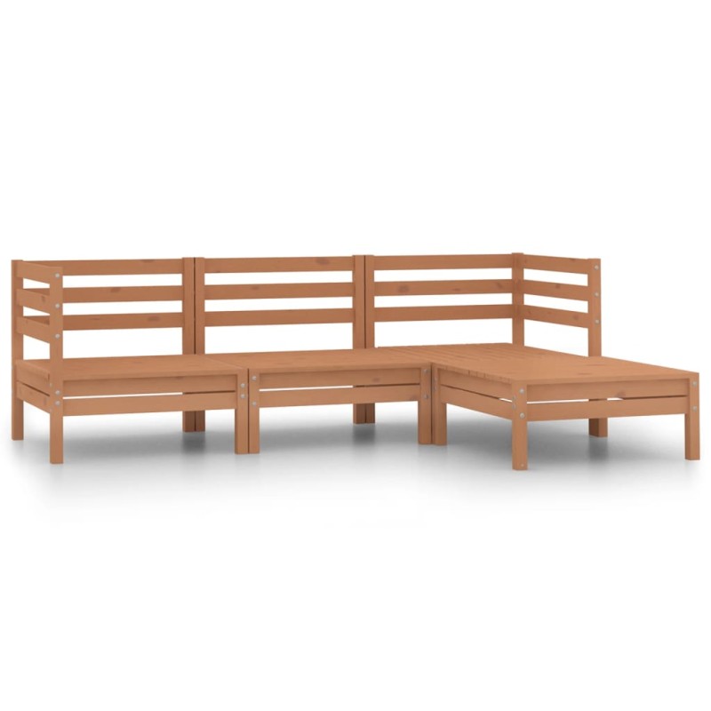 4 pcs conjunto lounge de jardim pinho maciço castanho mel-Conjuntos de jardim-Home Retail