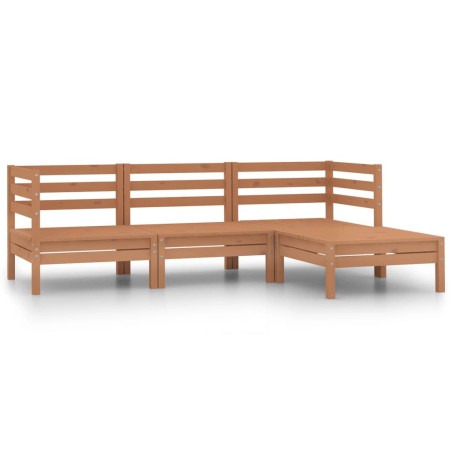 4 pcs conjunto lounge de jardim pinho maciço castanho mel