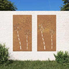 Decorações p/ muro de jardim 2 pcs aço corten design flores