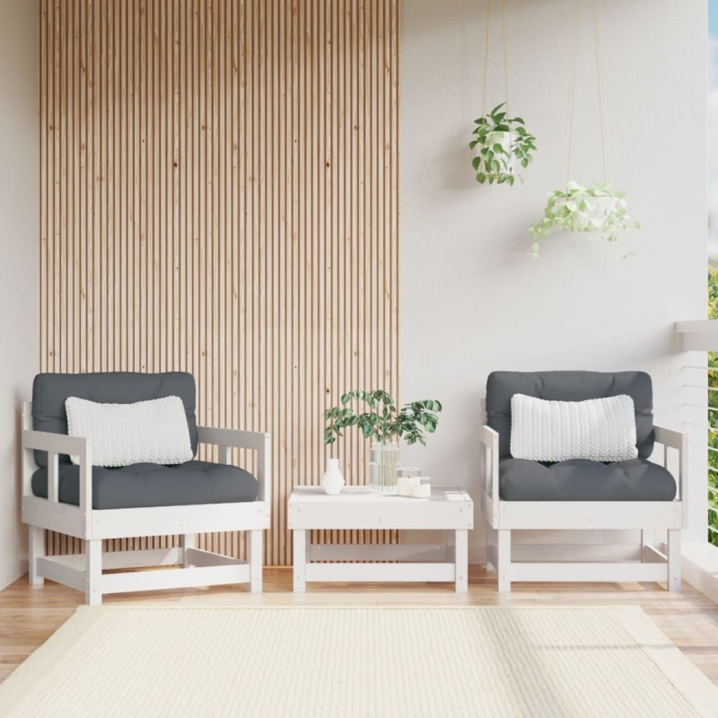 Cadeiras de jardim c/ almofadões 2 pcs pinho maciço branco-Unidades de sofá com módulos externos-Home Retail