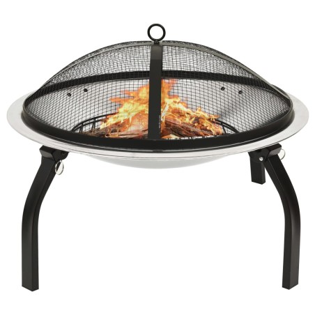 Braseira e barbecue 2-em-1 com atiçador 56x56x49 cm aço inox.