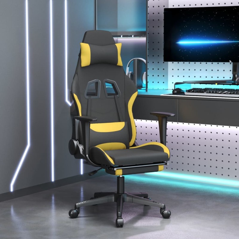 vidaxL Cadeira de gaming com apoio de pés tecido preto e amarelo-Cadeiras de jogo-Home Retail