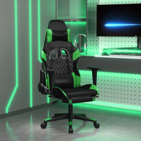 Cadeira gaming massagens c/ apoio pés couro artif. preto/verde