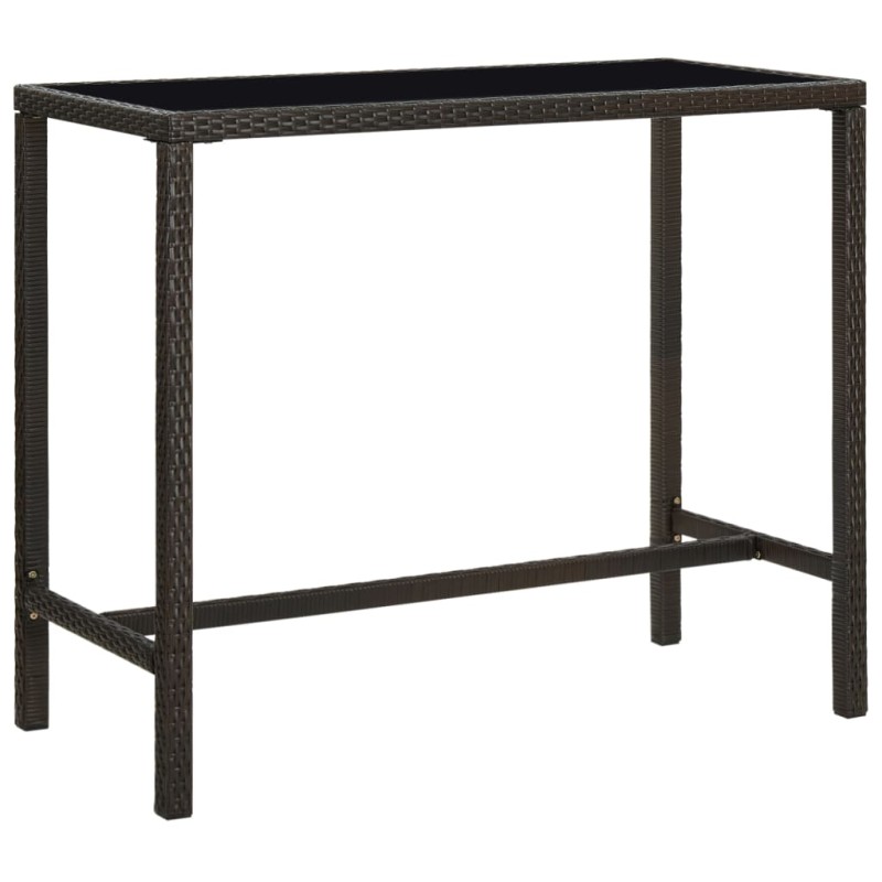 Mesa de bar para jardim 130x60x110 cm vidro e vime PE castanho-Mesas de jardim-Home Retail