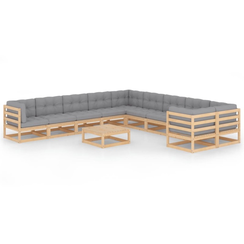 11 pcs conjunto lounge de jardim c/ almofadões pinho maciço-Conjuntos de jardim-Home Retail