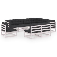 9 pcs conj. lounge de jardim c/ almofadões pinho maciço branco