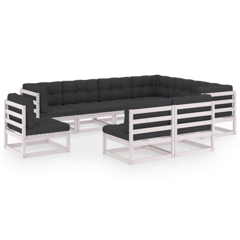 9 pcs conj. lounge de jardim c/ almofadões pinho maciço branco-Conjuntos de jardim-Home Retail