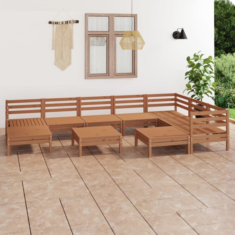 10 pcs conjunto lounge de jardim pinho maciço castanho mel-Conjuntos de jardim-Home Retail