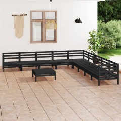 10 pcs conjunto lounge de jardim pinho maciço preto