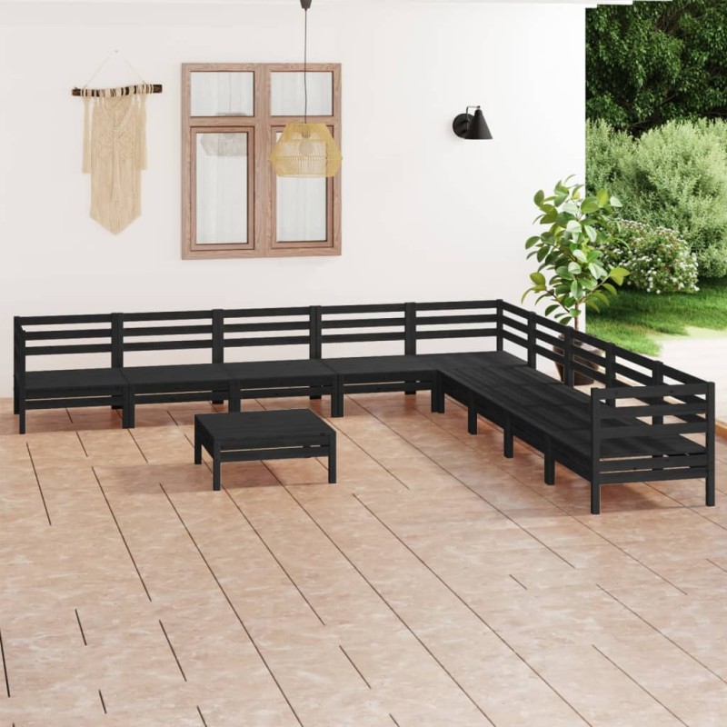 10 pcs conjunto lounge de jardim pinho maciço preto-Conjuntos de jardim-Home Retail