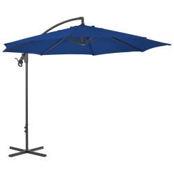 Guarda-sol cantilever com poste de aço 300 cm azul-ciano