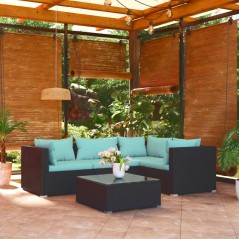 5 pcs conjunto lounge de jardim c/ almofadões vime PE preto