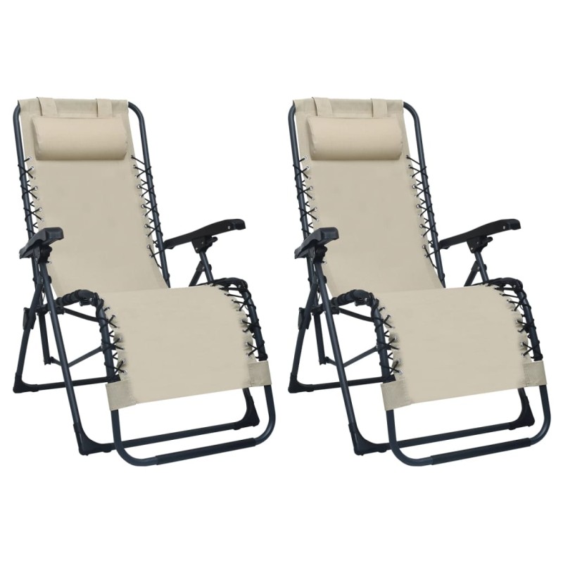 Cadeiras de pátio dobráveis 2 pcs textilene cor creme-Espreguiçadeiras-Home Retail