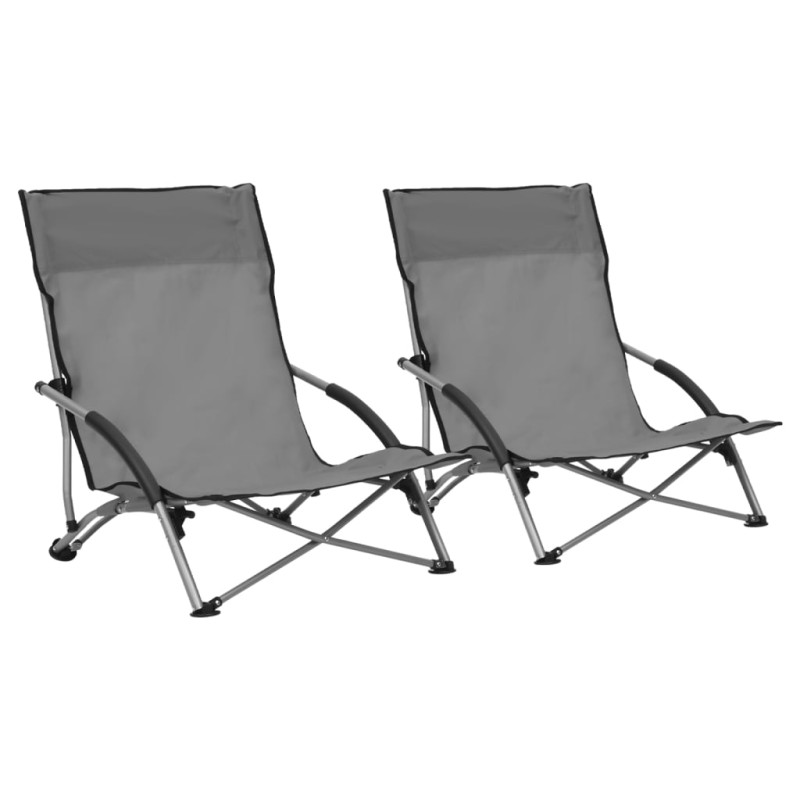 Cadeiras de praia dobráveis 2 pcs tecido cinzento-Cadeiras de jardim-Home Retail