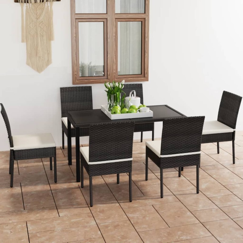 7 pcs conjunto de jantar para jardim vime PE preto-Conjuntos de jardim-Home Retail