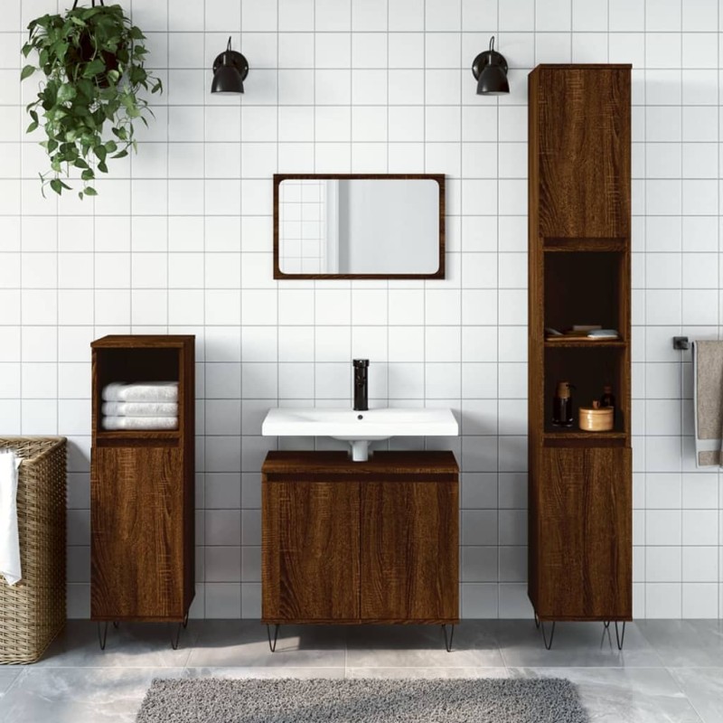 3 pcs conjunto móveis WC derivados de madeira carvalho castanho-Conjuntos de móveis para casa de banho-Home Retail