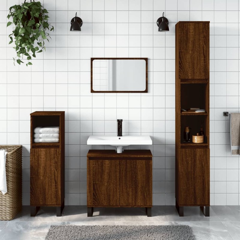 3 pcs conjunto móveis WC derivados de madeira carvalho castanho-Conjuntos de móveis para casa de banho-Home Retail