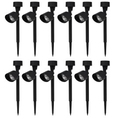 Holofote de exterior c/ LEDs energia solar 12 pcs preto