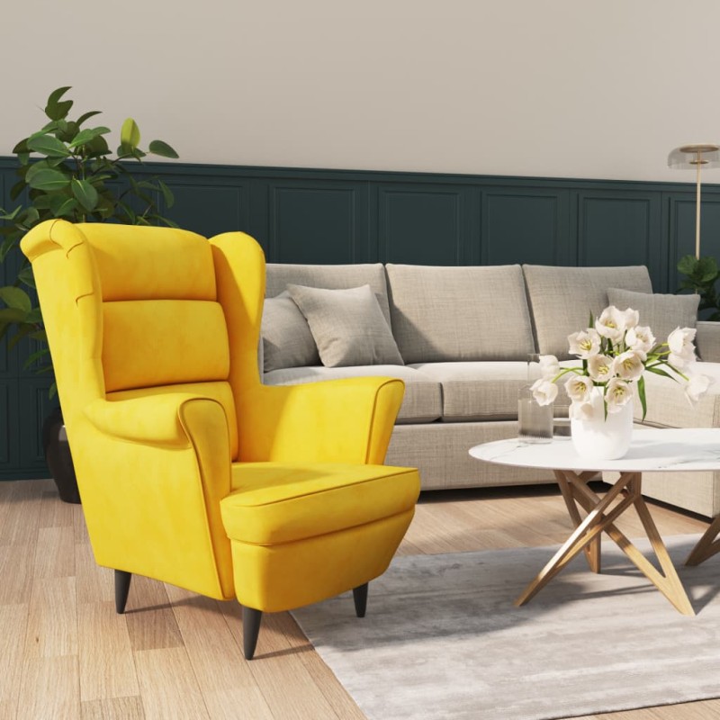 Poltrona em veludo amarelo mostarda-Poltronas-Home Retail