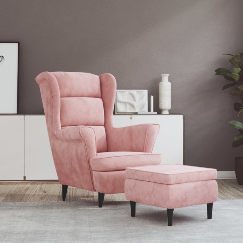 Poltrona de descanso com banco veludo rosa-Poltronas-Home Retail