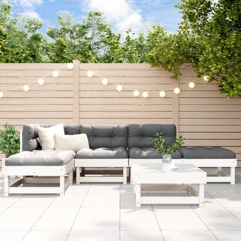 6 pcs conjunto lounge de jardim pinho maciço branco-Conjuntos de jardim-Home Retail